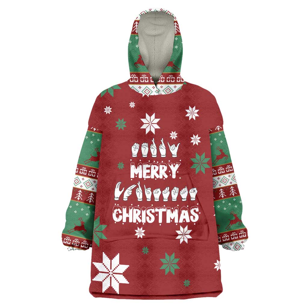 Sign Language Merry Christmas Wearable Blanket Hoodie Xmas Holiday Patterns - Wonder Print Shop