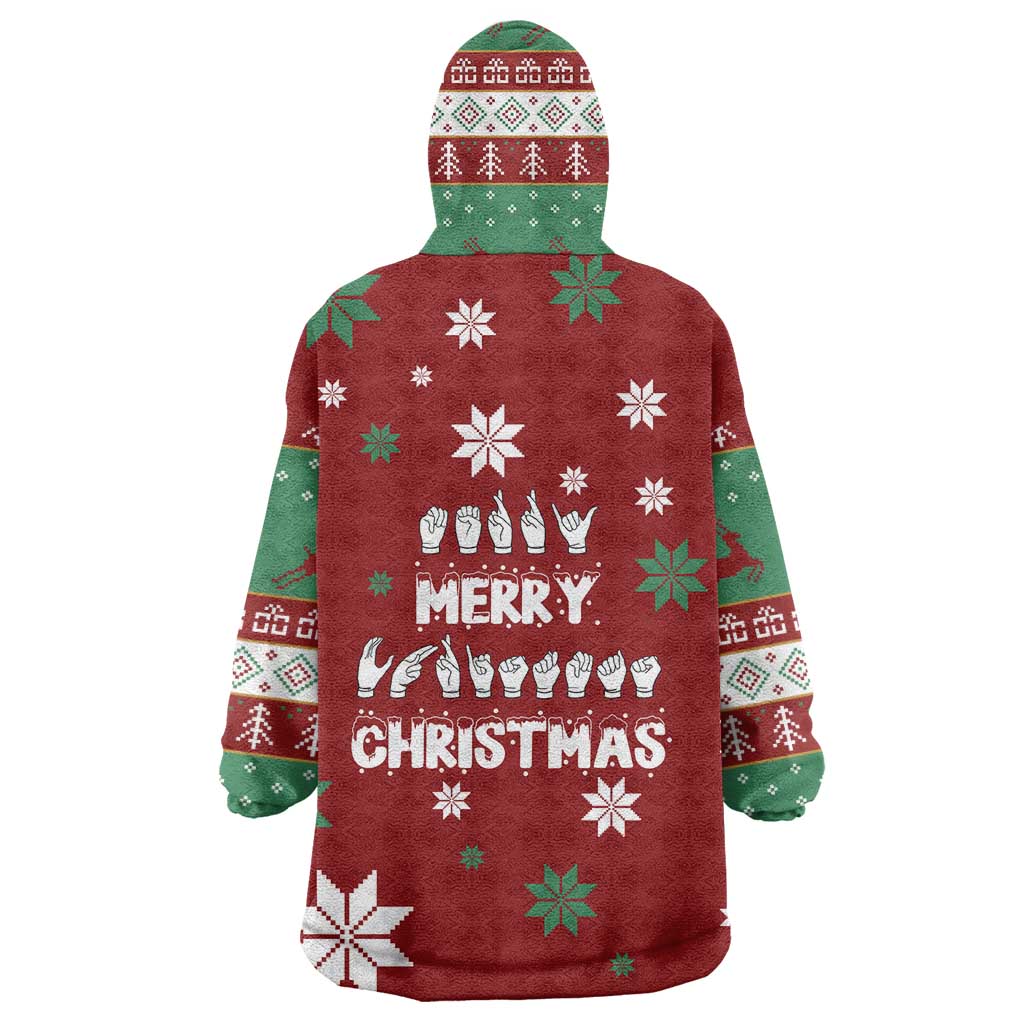 Sign Language Merry Christmas Wearable Blanket Hoodie Xmas Holiday Patterns - Wonder Print Shop