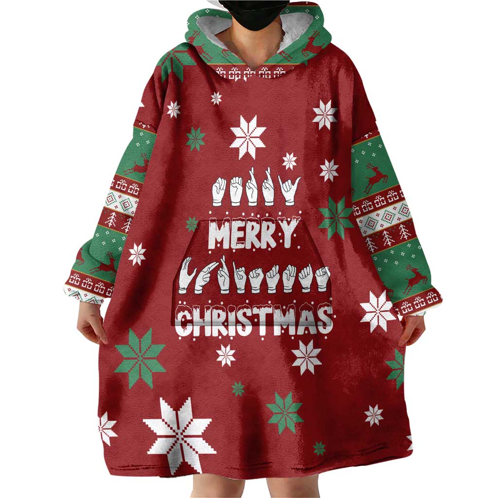 Sign Language Merry Christmas Wearable Blanket Hoodie Xmas Holiday Patterns - Wonder Print Shop