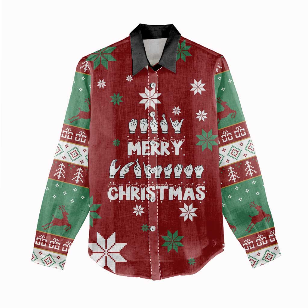 Sign Language Merry Christmas Women Casual Shirt Xmas Holiday Patterns - Wonder Print Shop