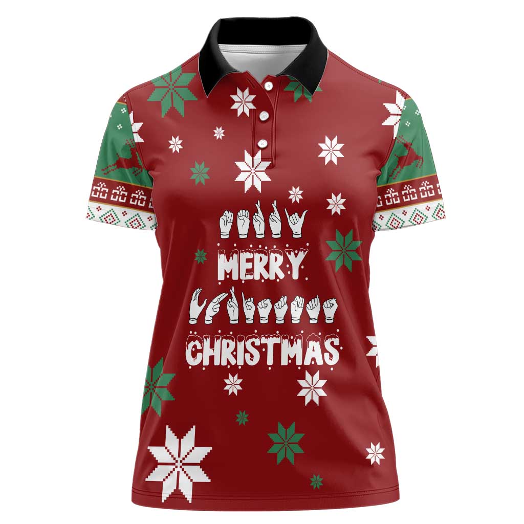 Sign Language Merry Christmas Women Polo Shirt Xmas Holiday Patterns - Wonder Print Shop