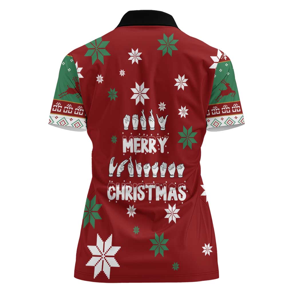 Sign Language Merry Christmas Women Polo Shirt Xmas Holiday Patterns - Wonder Print Shop
