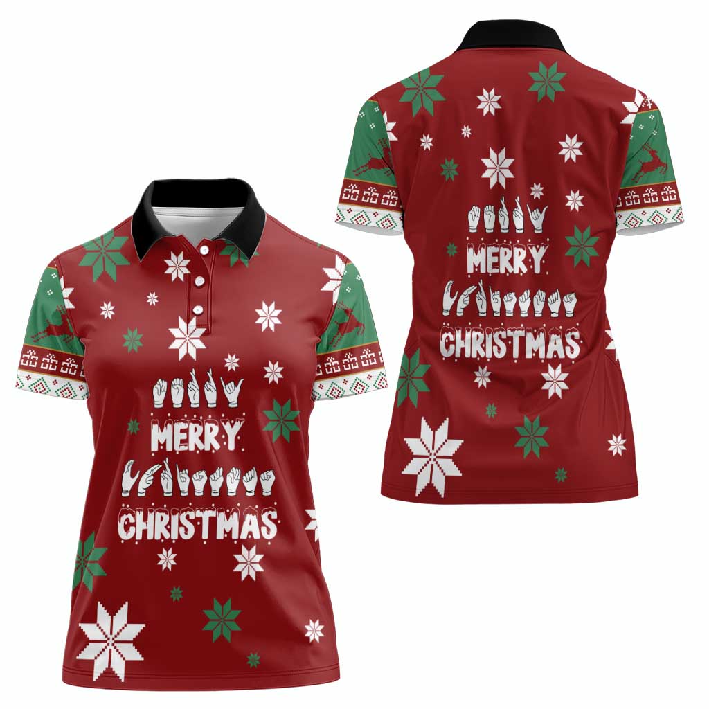 Sign Language Merry Christmas Women Polo Shirt Xmas Holiday Patterns - Wonder Print Shop