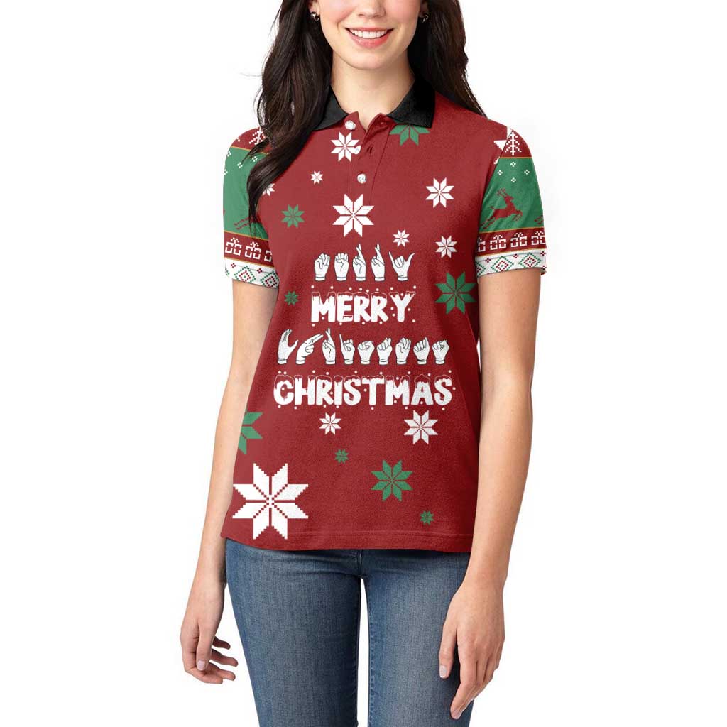 Sign Language Merry Christmas Women Polo Shirt Xmas Holiday Patterns - Wonder Print Shop