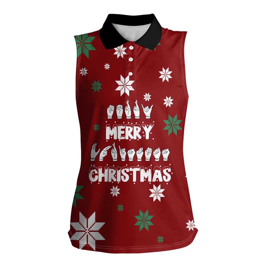 Sign Language Merry Christmas Women Sleeveless Polo Shirt Xmas Holiday Patterns - Wonder Print Shop