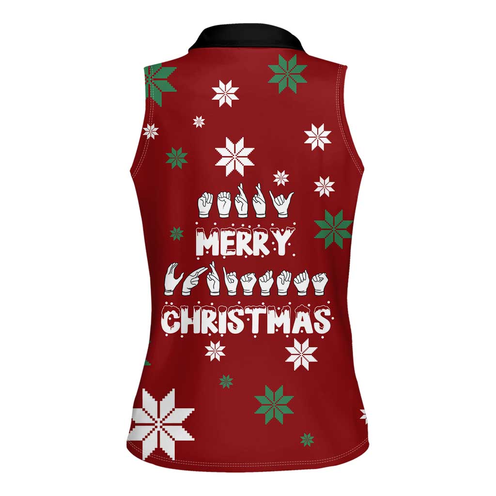 Sign Language Merry Christmas Women Sleeveless Polo Shirt Xmas Holiday Patterns - Wonder Print Shop