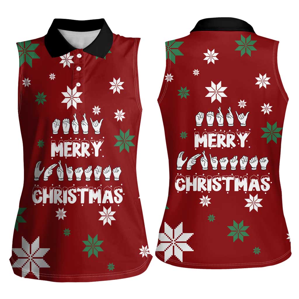 Sign Language Merry Christmas Women Sleeveless Polo Shirt Xmas Holiday Patterns - Wonder Print Shop