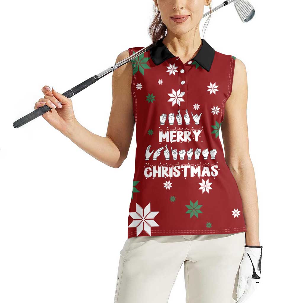 Sign Language Merry Christmas Women Sleeveless Polo Shirt Xmas Holiday Patterns - Wonder Print Shop