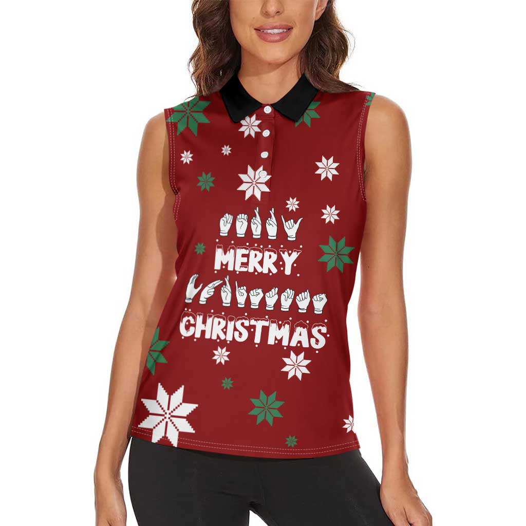 Sign Language Merry Christmas Women Sleeveless Polo Shirt Xmas Holiday Patterns - Wonder Print Shop