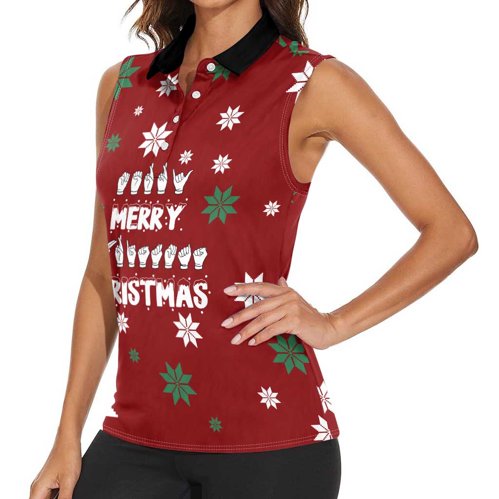 Sign Language Merry Christmas Women Sleeveless Polo Shirt Xmas Holiday Patterns - Wonder Print Shop