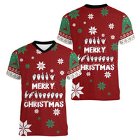 Sign Language Merry Christmas Women V-Neck T-Shirt Xmas Holiday Patterns - Wonder Print Shop