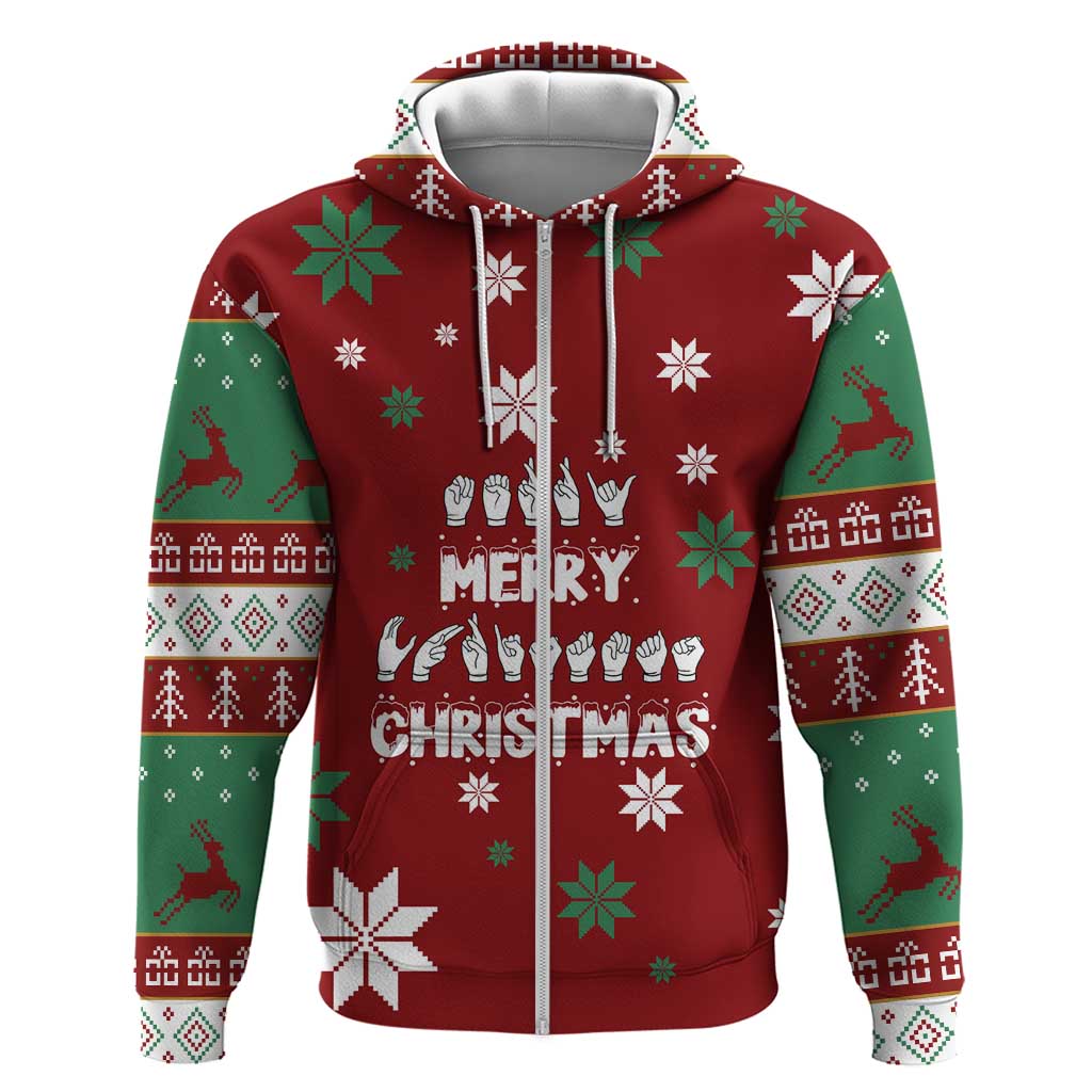 Sign Language Merry Christmas Zip Hoodie Xmas Holiday Patterns - Wonder Print Shop