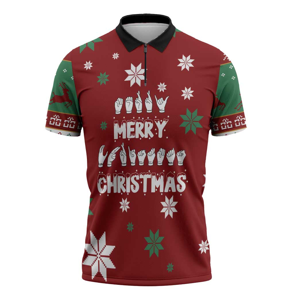 Sign Language Merry Christmas Zipper Polo Shirt Xmas Holiday Patterns - Wonder Print Shop