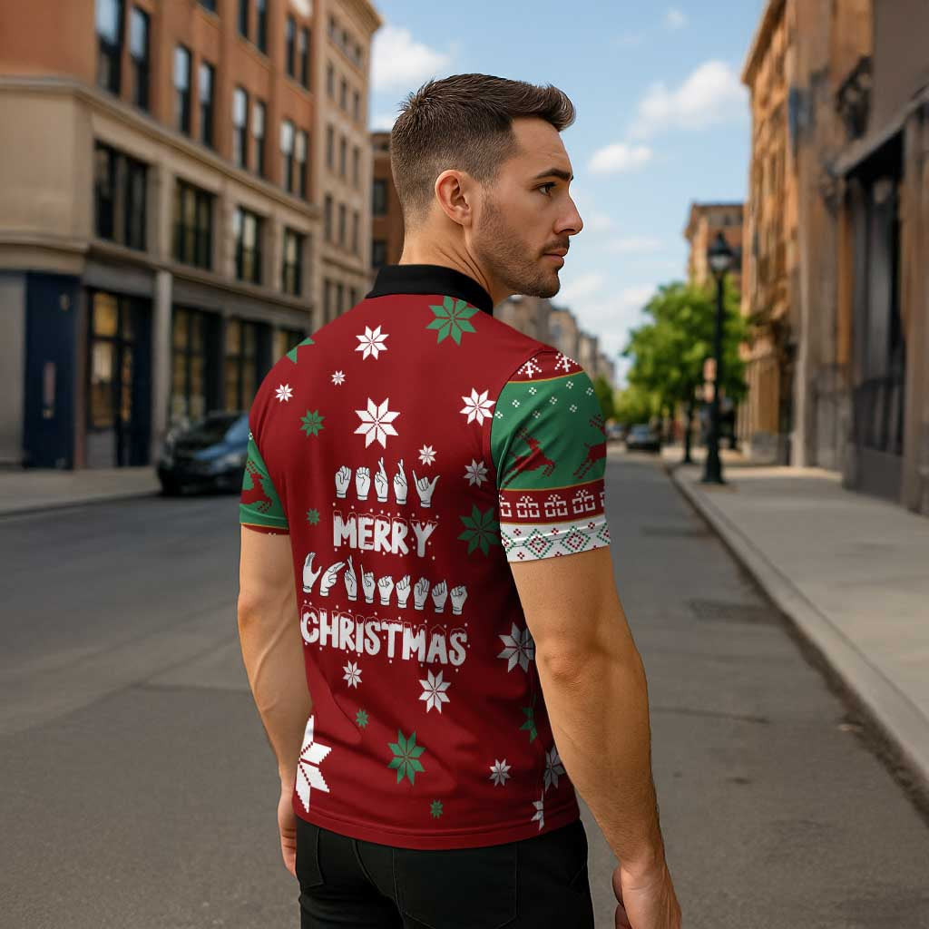 Sign Language Merry Christmas Zipper Polo Shirt Xmas Holiday Patterns - Wonder Print Shop