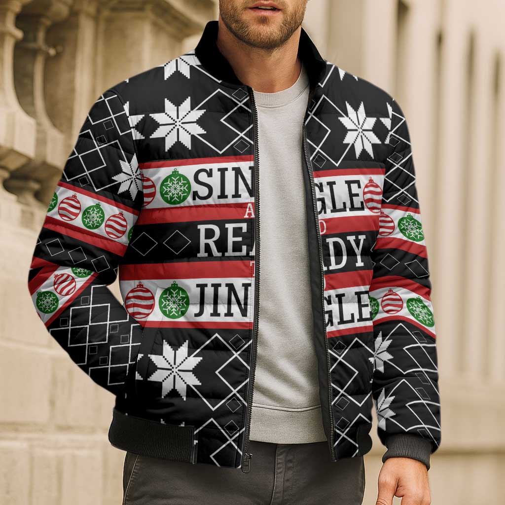 Single Ready To Jingle Christmas Bomber Puffer Jacket Xmas Holiday Patterns - Wonder Print Shop