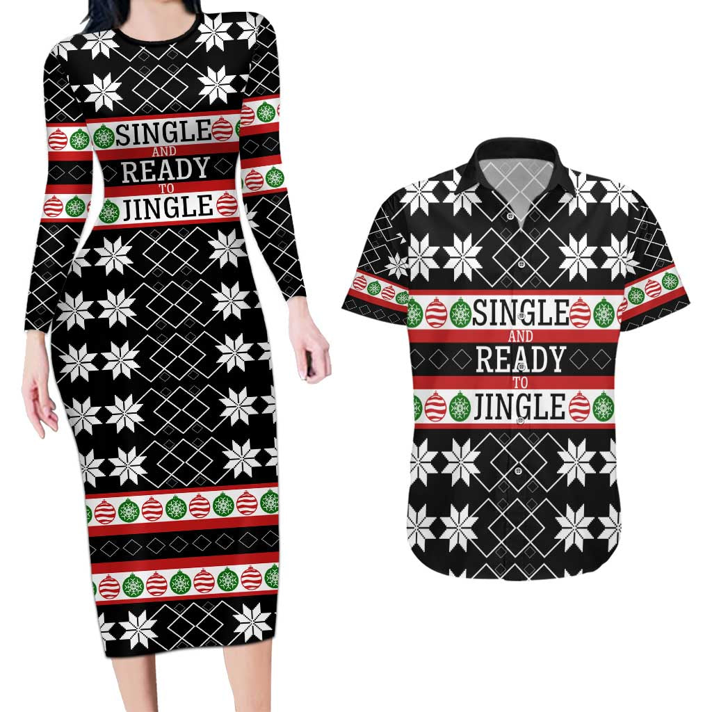 Single Ready To Jingle Christmas Couples Matching Long Sleeve Bodycon Dress and Hawaiian Shirt Xmas Holiday Patterns - Wonder Print Shop