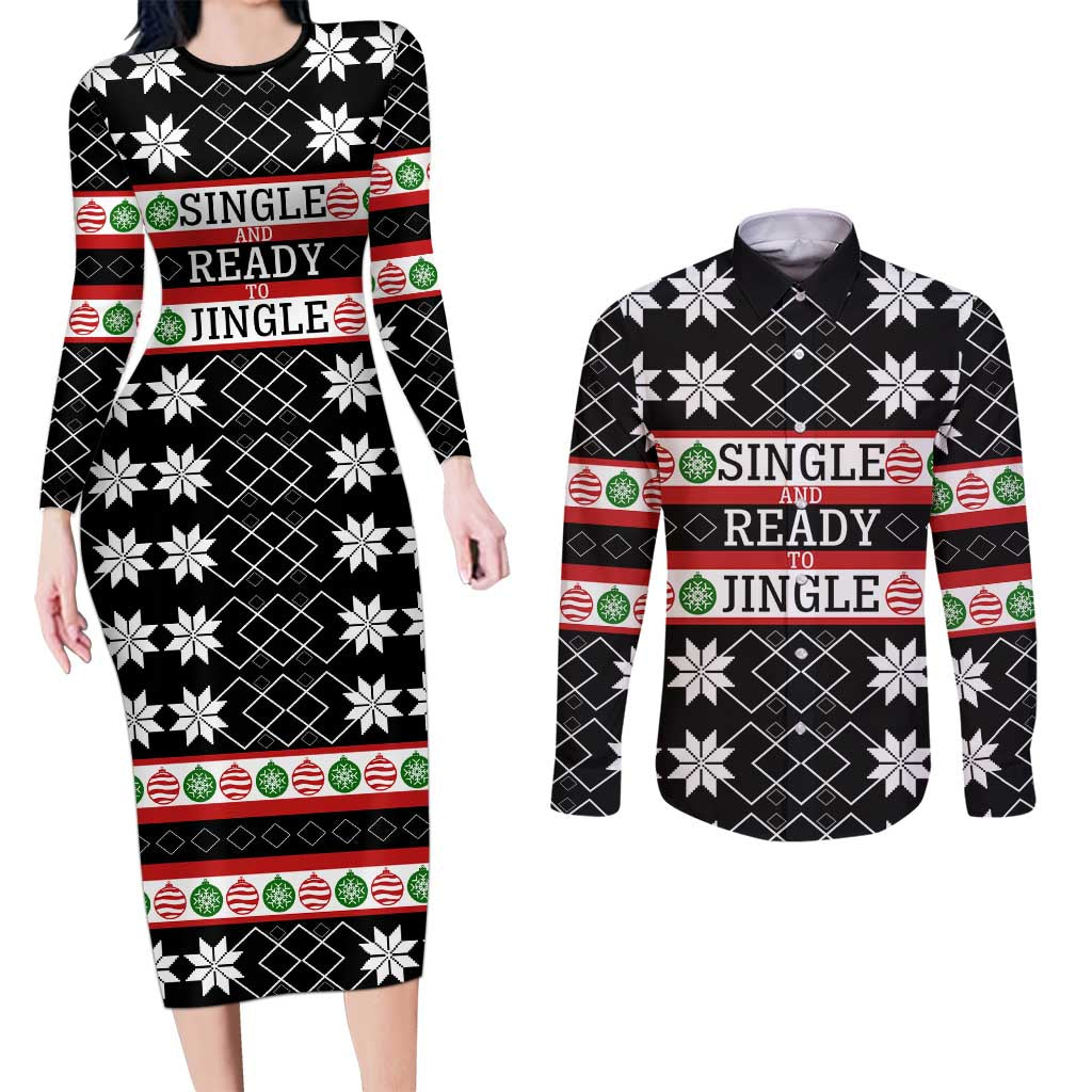 Single Ready To Jingle Christmas Couples Matching Long Sleeve Bodycon Dress and Long Sleeve Button Shirt Xmas Holiday Patterns - Wonder Print Shop