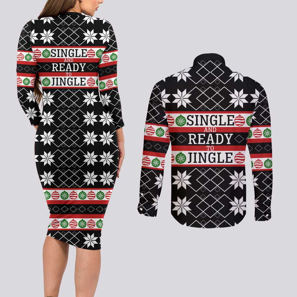 Single Ready To Jingle Christmas Couples Matching Long Sleeve Bodycon Dress and Long Sleeve Button Shirt Xmas Holiday Patterns - Wonder Print Shop