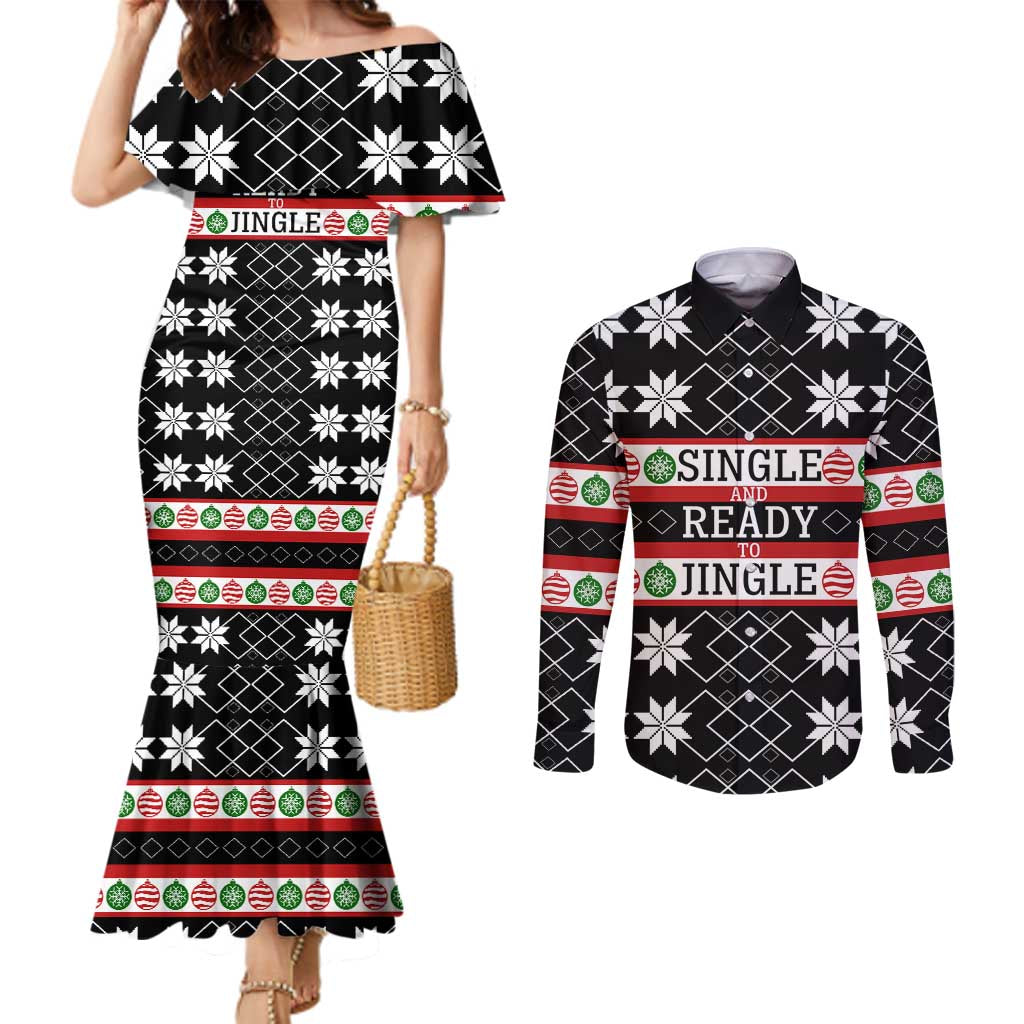 Single Ready To Jingle Christmas Couples Matching Mermaid Dress and Long Sleeve Button Shirt Xmas Holiday Patterns - Wonder Print Shop