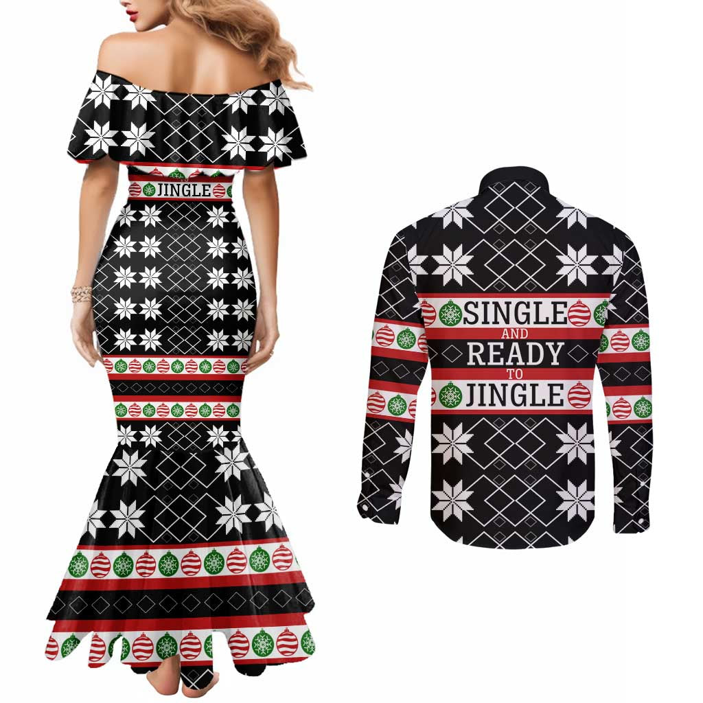 Single Ready To Jingle Christmas Couples Matching Mermaid Dress and Long Sleeve Button Shirt Xmas Holiday Patterns - Wonder Print Shop