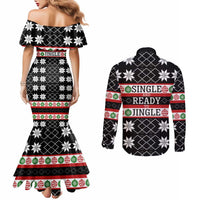 Single Ready To Jingle Christmas Couples Matching Mermaid Dress and Long Sleeve Button Shirt Xmas Holiday Patterns - Wonder Print Shop