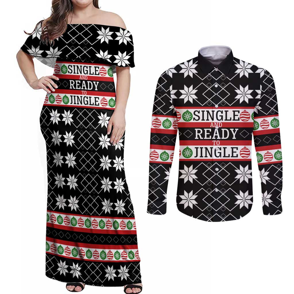 Single Ready To Jingle Christmas Couples Matching Off Shoulder Maxi Dress and Long Sleeve Button Shirt Xmas Holiday Patterns - Wonder Print Shop