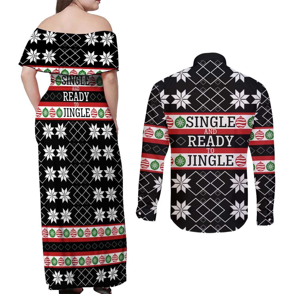 Single Ready To Jingle Christmas Couples Matching Off Shoulder Maxi Dress and Long Sleeve Button Shirt Xmas Holiday Patterns - Wonder Print Shop