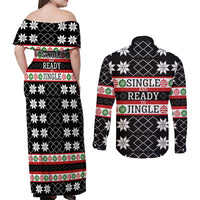 Single Ready To Jingle Christmas Couples Matching Off Shoulder Maxi Dress and Long Sleeve Button Shirt Xmas Holiday Patterns - Wonder Print Shop