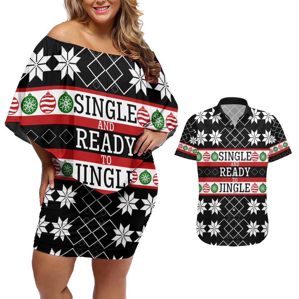 Single Ready To Jingle Christmas Couples Matching Off Shoulder Short Dress and Hawaiian Shirt Xmas Holiday Patterns - Wonder Print Shop