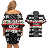 Single Ready To Jingle Christmas Couples Matching Off Shoulder Short Dress and Hawaiian Shirt Xmas Holiday Patterns - Wonder Print Shop