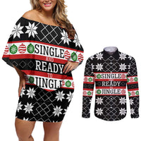 Single Ready To Jingle Christmas Couples Matching Off Shoulder Short Dress and Long Sleeve Button Shirt Xmas Holiday Patterns - Wonder Print Shop