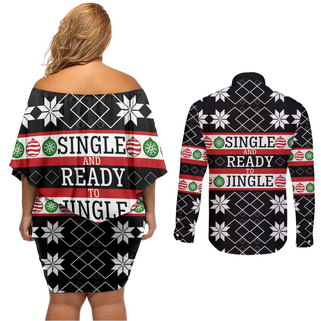 Single Ready To Jingle Christmas Couples Matching Off Shoulder Short Dress and Long Sleeve Button Shirt Xmas Holiday Patterns - Wonder Print Shop