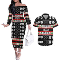 Single Ready To Jingle Christmas Couples Matching Off The Shoulder Long Sleeve Dress and Hawaiian Shirt Xmas Holiday Patterns - Wonder Print Shop