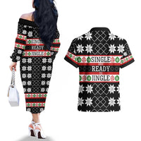 Single Ready To Jingle Christmas Couples Matching Off The Shoulder Long Sleeve Dress and Hawaiian Shirt Xmas Holiday Patterns - Wonder Print Shop