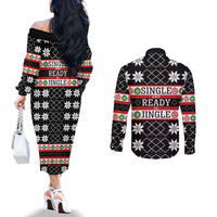 Single Ready To Jingle Christmas Couples Matching Off The Shoulder Long Sleeve Dress and Long Sleeve Button Shirt Xmas Holiday Patterns - Wonder Print Shop