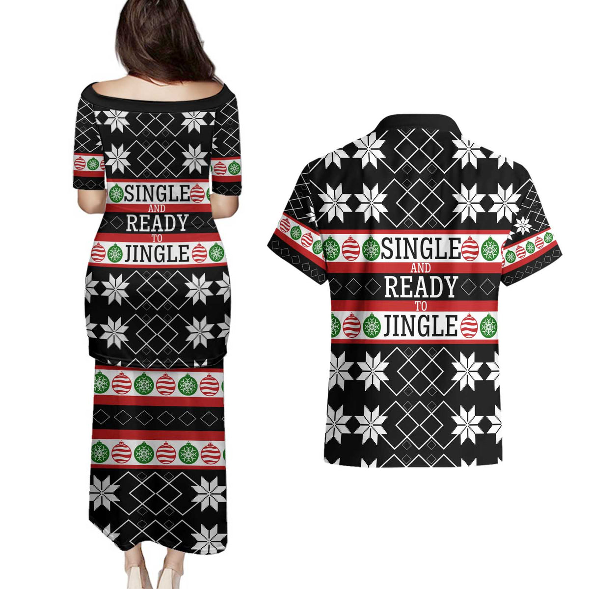 Single Ready To Jingle Christmas Couples Matching Puletasi and Hawaiian Shirt Xmas Holiday Patterns - Wonder Print Shop