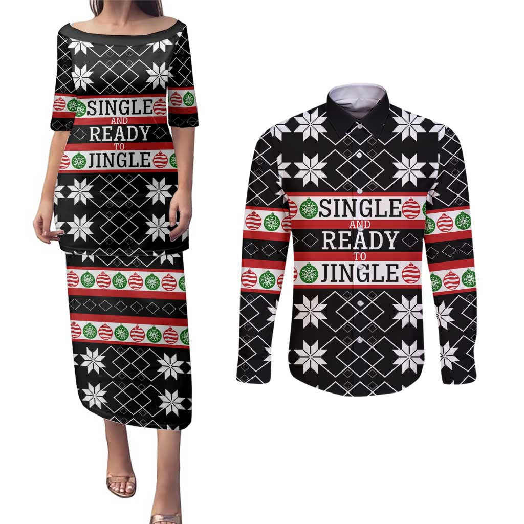 Single Ready To Jingle Christmas Couples Matching Puletasi and Long Sleeve Button Shirt Xmas Holiday Patterns - Wonder Print Shop