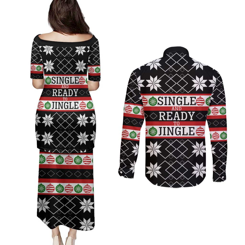 Single Ready To Jingle Christmas Couples Matching Puletasi and Long Sleeve Button Shirt Xmas Holiday Patterns - Wonder Print Shop