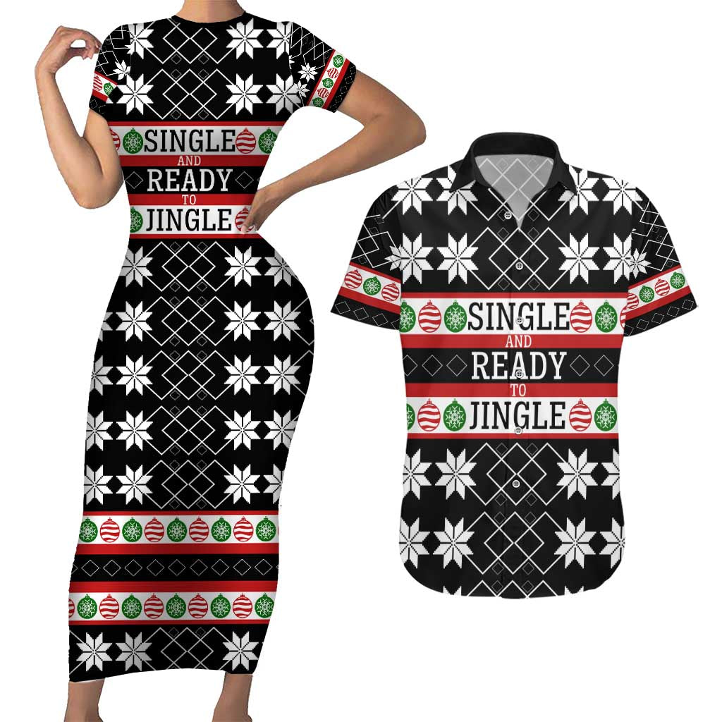 Single Ready To Jingle Christmas Couples Matching Short Sleeve Bodycon Dress and Hawaiian Shirt Xmas Holiday Patterns - Wonder Print Shop