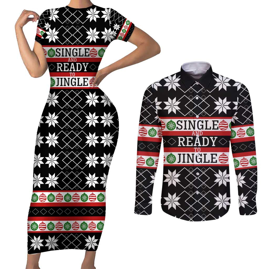 Single Ready To Jingle Christmas Couples Matching Short Sleeve Bodycon Dress and Long Sleeve Button Shirt Xmas Holiday Patterns - Wonder Print Shop