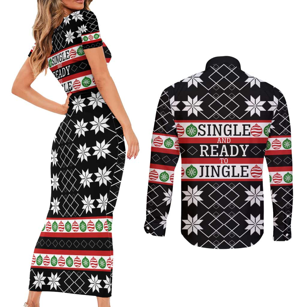 Single Ready To Jingle Christmas Couples Matching Short Sleeve Bodycon Dress and Long Sleeve Button Shirt Xmas Holiday Patterns - Wonder Print Shop