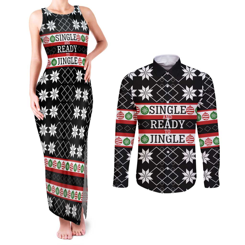 Single Ready To Jingle Christmas Couples Matching Tank Maxi Dress and Long Sleeve Button Shirt Xmas Holiday Patterns - Wonder Print Shop