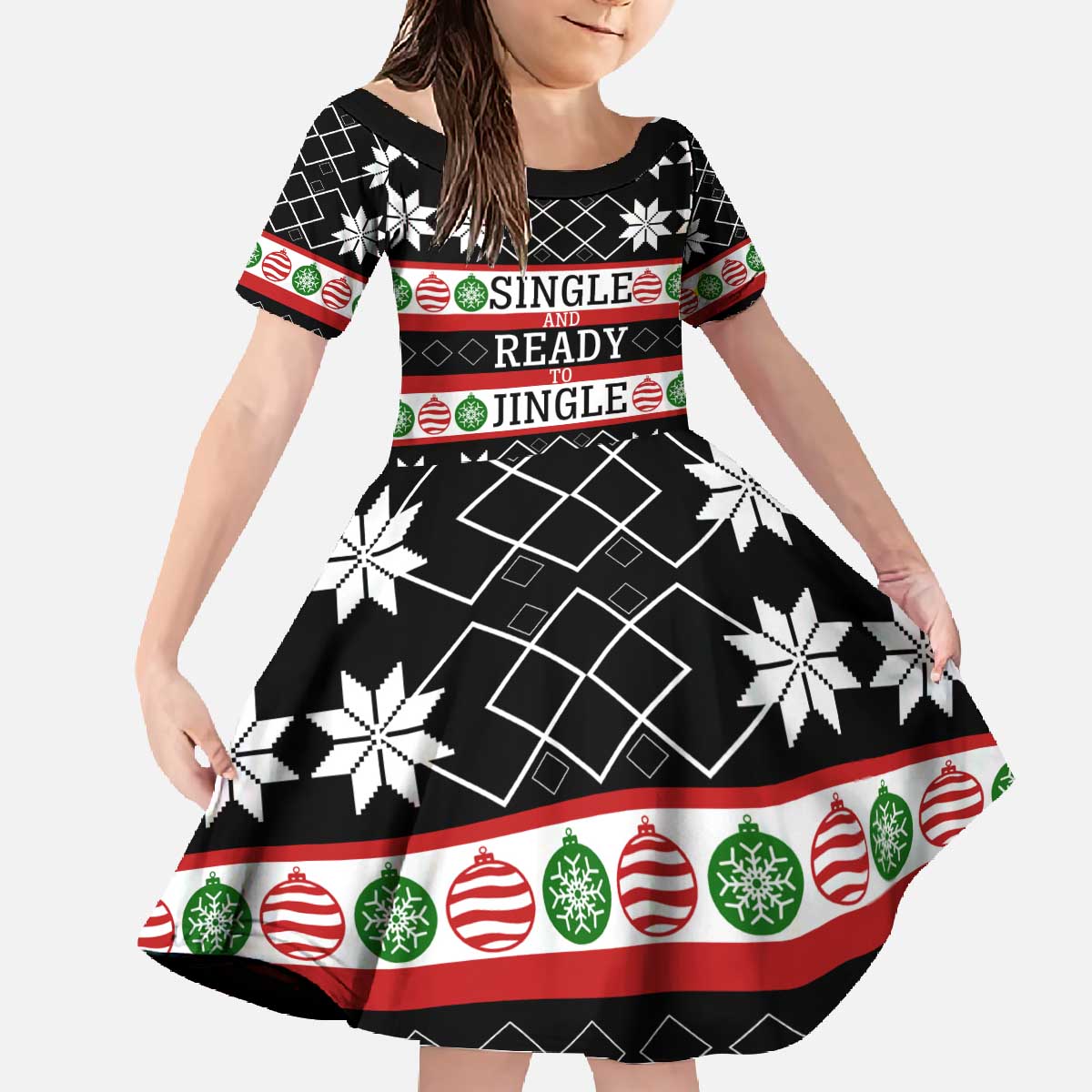 Single Ready To Jingle Christmas Family Matching Off The Shoulder Long Sleeve Dress and Hawaiian Shirt Xmas Holiday Patterns - Wonder Print Shop