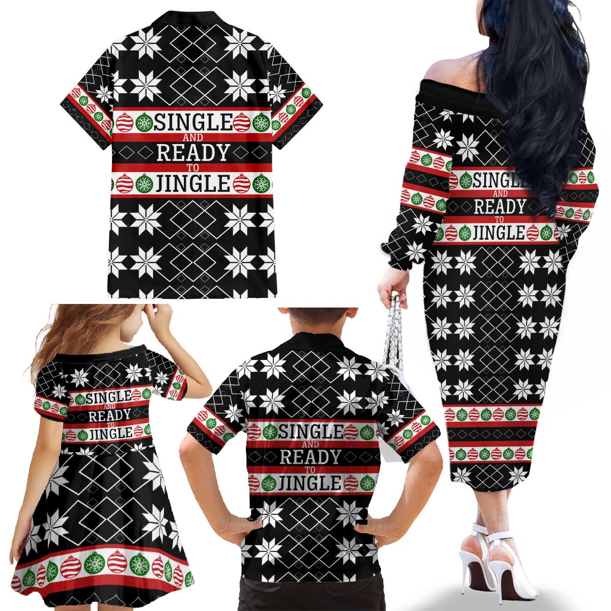 Single Ready To Jingle Christmas Family Matching Off The Shoulder Long Sleeve Dress and Hawaiian Shirt Xmas Holiday Patterns - Wonder Print Shop