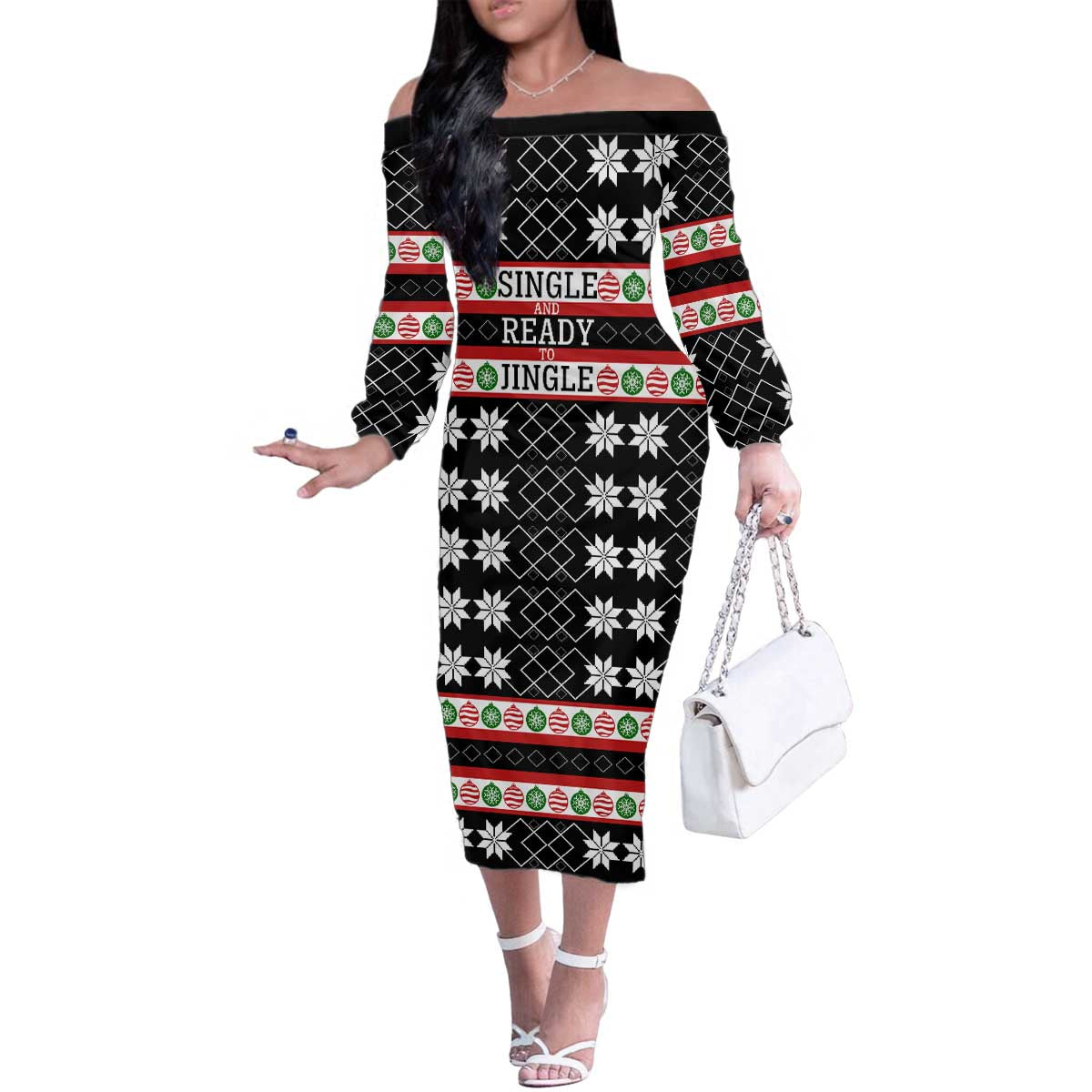 Single Ready To Jingle Christmas Family Matching Off The Shoulder Long Sleeve Dress and Hawaiian Shirt Xmas Holiday Patterns - Wonder Print Shop