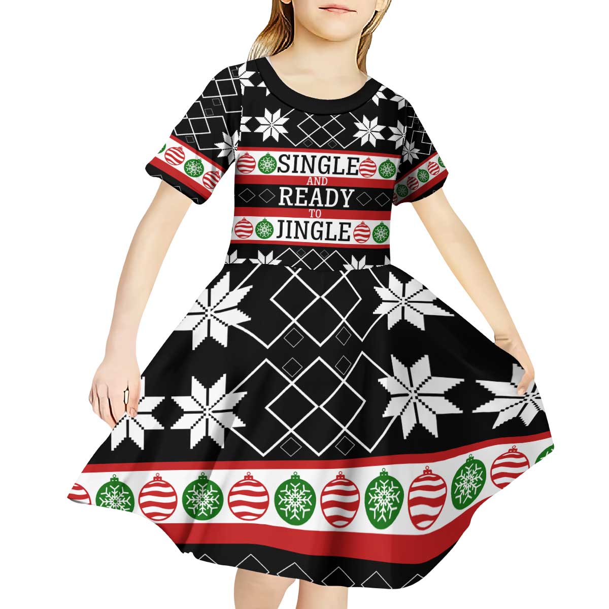 Single Ready To Jingle Christmas Kid Short Sleeve Dress Xmas Holiday Patterns - Wonder Print Shop