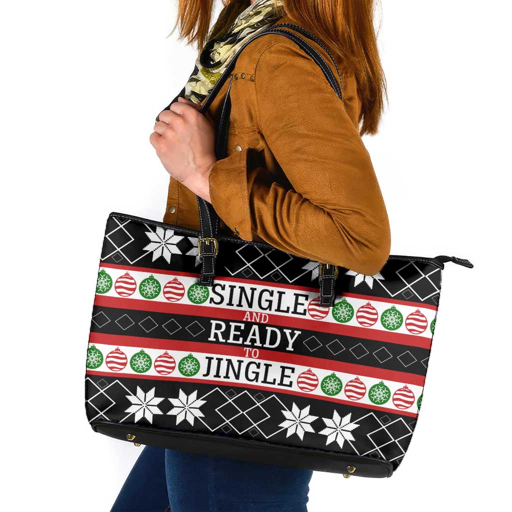 Single Ready To Jingle Christmas Leather Tote Bag Xmas Holiday Patterns - Wonder Print Shop