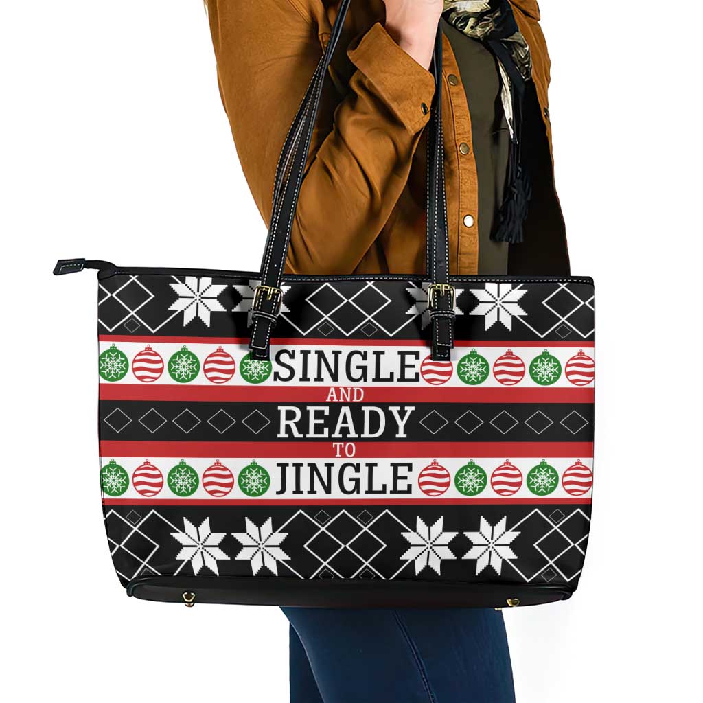 Single Ready To Jingle Christmas Leather Tote Bag Xmas Holiday Patterns - Wonder Print Shop