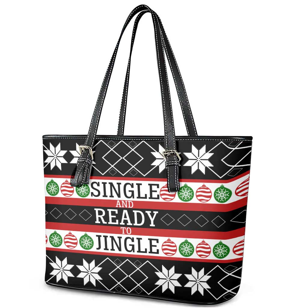 Single Ready To Jingle Christmas Leather Tote Bag Xmas Holiday Patterns - Wonder Print Shop