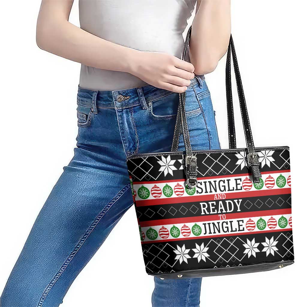 Single Ready To Jingle Christmas Leather Tote Bag Xmas Holiday Patterns - Wonder Print Shop